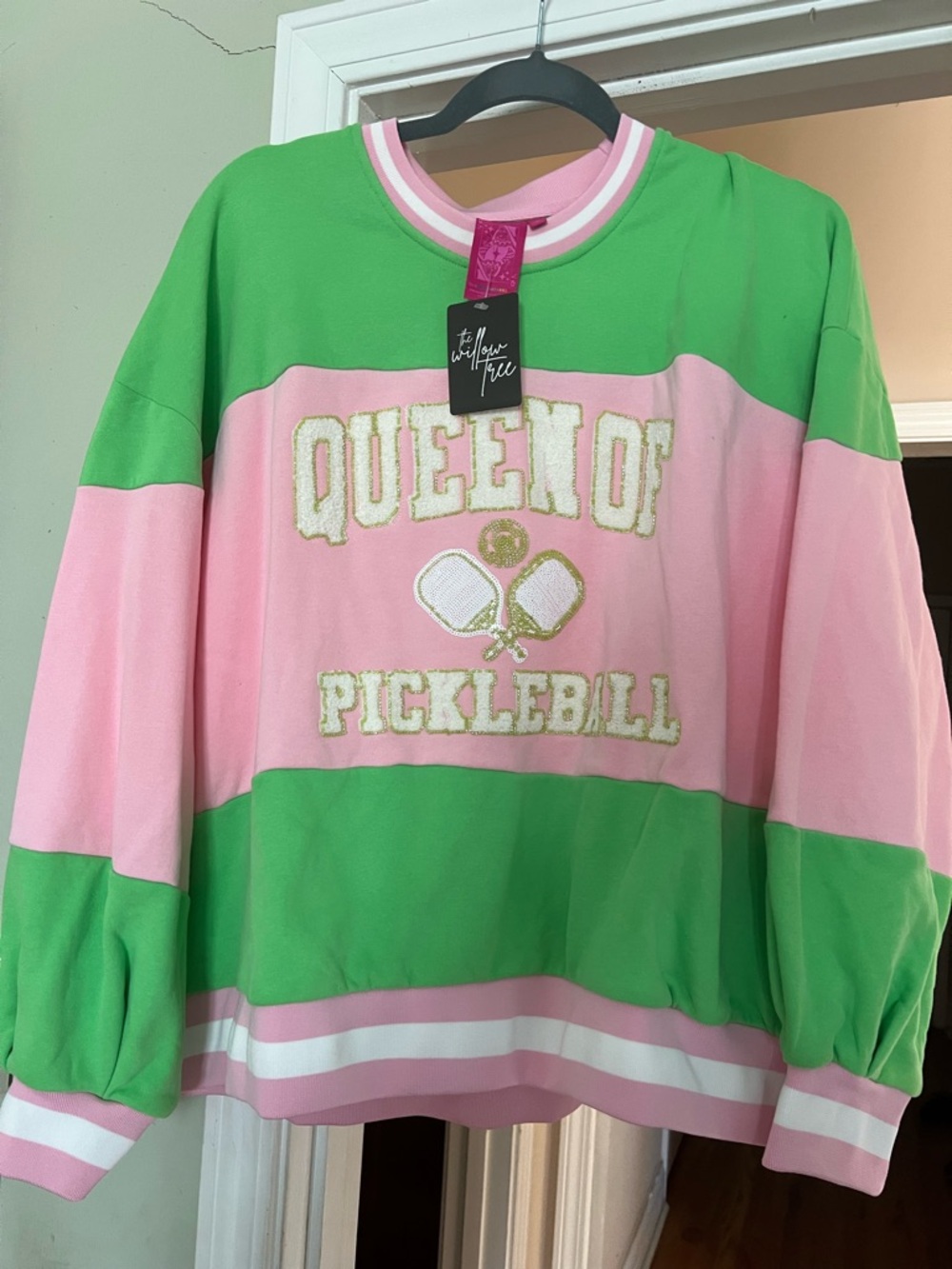 Queen of Sparkles  Pink and Green Crewneck Sweatshirt